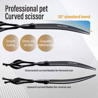 Dog Grooming Curved Scissors, 7.5 Inch, Japanese 440C Stainless Steel, 30° Arc Blade for Head, Face and Legs (7.0") - size: 7.0"