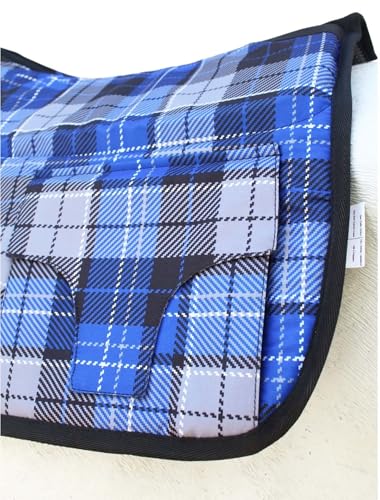 Horse English All-Purpose Neoprene Shock Absorbing Plaid Saddle Pad 72TS29 - color: Blue Plaid