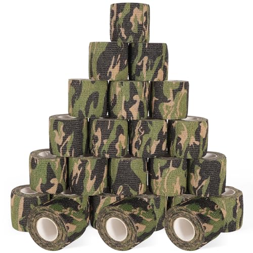 24 Pack Camo Self Adhesive Wrap, 2” x 5 Yards Vet Wrap Cohesive Camo Grip Tape Medical Wrap Self Adherent for Ankle, Wrist Sprains, Pet First Aid - color: Camo, size: 2 Inch