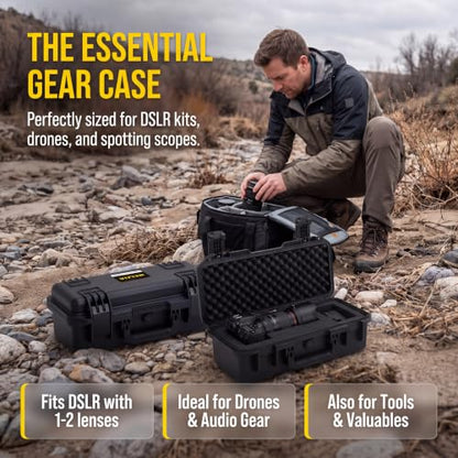 MEIJIA Premium Waterproof Hard Camera Case,Hard Case with customizable fit foam,Full Protection with Light&Convenient Design,Elegant Black (18.3"x8.4"x6.7") - size: 18.3"x8.4"x6.7"