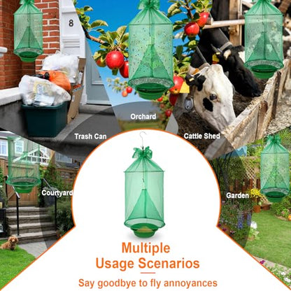 6 Pack Reusable Outdoor Fly Trap Hanging Fly Catcher with Brush - size: 6 pack