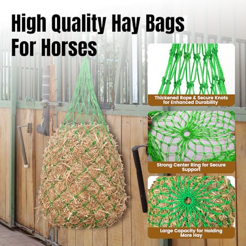 Slow Feed Hay Nets for Horses, 2 Pack, 40 Inch, 2 Inch Holes,Green - color: Green