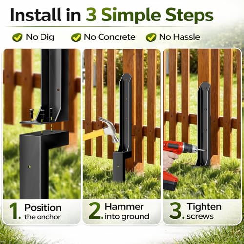 2 Pack Fence Post Repair Kit, Heavy Duty Steel Ground Spike Anchor for Fixing Leaning or Broken 4x4 & 6x6 Wood Posts, No Dig Drive-in Support for Yard, Garden & Fence - size: 2 Pack