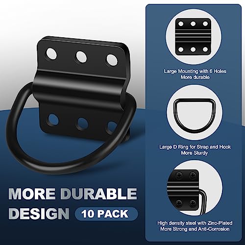10 Pack D Rings Heavy Duty Steel Tie Down Anchor, 4500 lb Breaking Strength D-Ring Hook Set for Trailer Tie Down Anchor Use, Truck Bed Pickup RV Boat Camper Cargo, Trailer Accessories