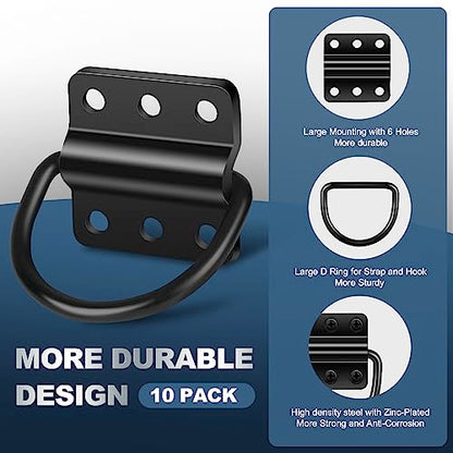 10 Pack D Rings Heavy Duty Steel Tie Down Anchor, 4500 lb Breaking Strength D-Ring Hook Set for Trailer Tie Down Anchor Use, Truck Bed Pickup RV Boat Camper Cargo, Trailer Accessories