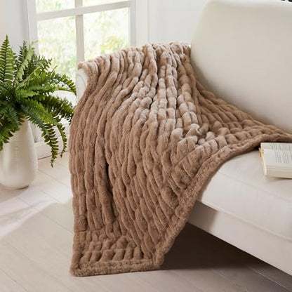 Springtree Home Luxury Micro Plush Throw Blanket | Thick Faux Fur | Dune | Lily Collection | 50" x 60" | Brown Blanket | Ultra Plush - color: Dune, size: 50" x 60" (Medium)