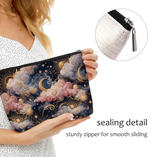 Blue Leaves Starry Night Sky Makeup Bag Moons Stars Cosmetic Bag - color: Multicolor 1616