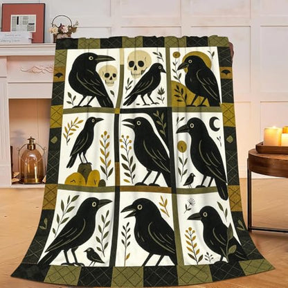 Gothic Crow Blanket Crows Theme Throw Blanket Raven Skull Soft Cozy Fleece Fuzzy Plush Flannel Blankets Gifts for Women Girls Men Adults Kids 60"X50" - color: Crow, size: 60"x50"