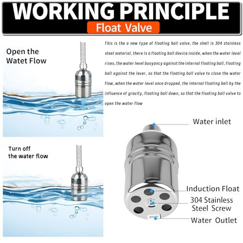 1/2“ 304 Stainless Steel Automatic Water Level Control Float Valve for Water Tank, Cattle Trough, Pools, Livestock (With Elbow, Metal Clip, 1/2" to 3/4" adapter) (2-Pack) - color: 2-Pack