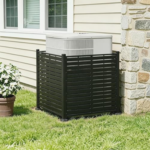 38" W x 39" H Air Conditioner Fence, Outdoor Privacy Screens, Black | Fence to Hide Trash Cans, Outdoor AC Unit Hider, Horizontal HDPE Privacy Fence, Outdoor Privacy Screens - color: Black, size: (L-shape) 38.6"W×38.6"L×39.4"H