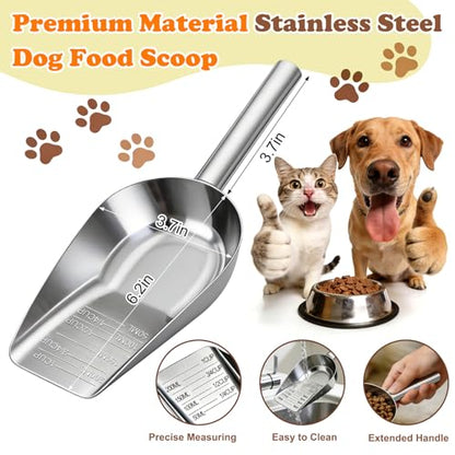Dog Food Scoop Stainless Steel with Long Handle, Precise Measuring Cups - size: 1CUP