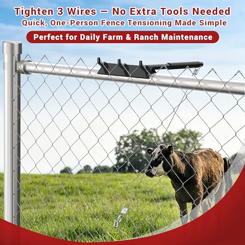 Chain Link Fence Top Rail Tensioner Tool, Heavy-Duty Steel Stretcher with 3 Hooks & 28" Cable Hook, 300 lbs Pull Capacity, Easy One-Person Installation, Black, 2PC - color: Black