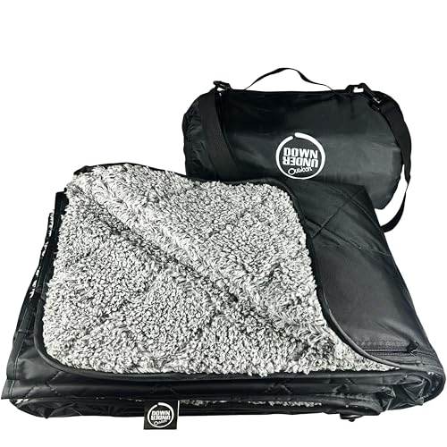 DOWN UNDER OUTDOORS Waterproof 350 GSM Fleece or Sherpa Stadium Blanket - color: Black/Heather Grey