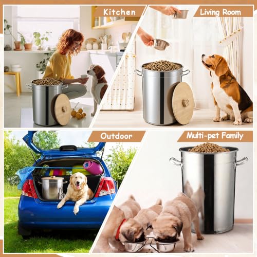 Maxdot 35 Lbs Stainless Steel Food Storage Container for Dog with Airtight Bamboo Lid Spoon & Wooden Claw Handle, Large Metal Pet Food Bin to Keep Fresh Easy Clean & Use for Dog Multiple Pet - size: 35 Lbs