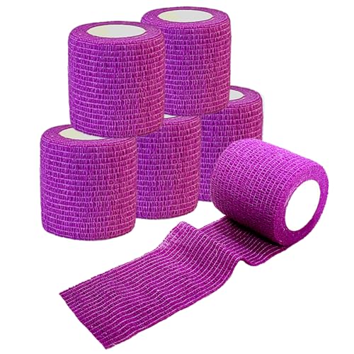 2 Inches Self Adhesive Bandage Wrap Bulk, 6 Pack, Purple - color: Purple