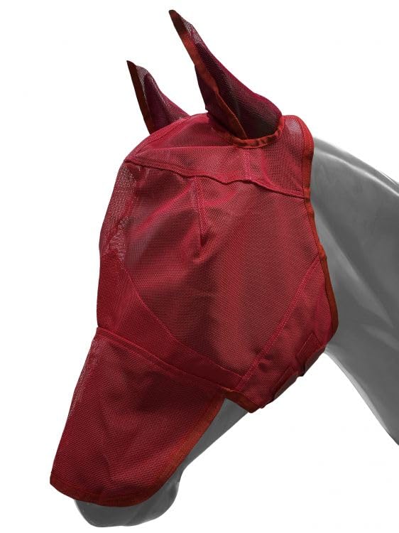 Showman Pony Long Nose Mesh Rip Resistant Fly Mask w/Ears - color: Red