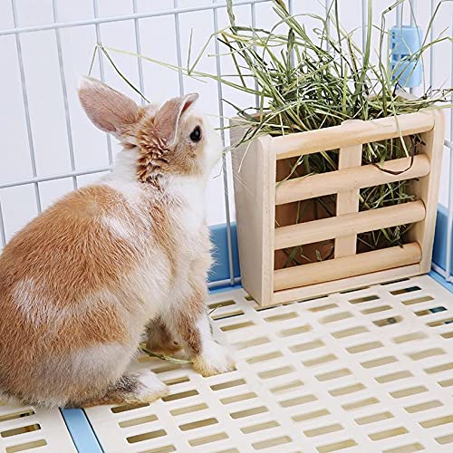 Bunny Hay Rack Guinea Pig Hay Feeder Chinchilla Hay Holder Rabbit Food Dispenser Natural Wooden Hamster Rabbit Cage Accessories (Pack of 2) - size: 5.9"x1.9"x3.2" (Pack of 2)