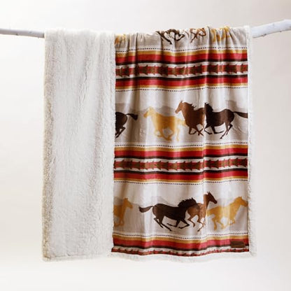 Carstens, Inc. Wrangler Running Horse Country Sherpa Fleece Throw Blanket, Brown, One Size