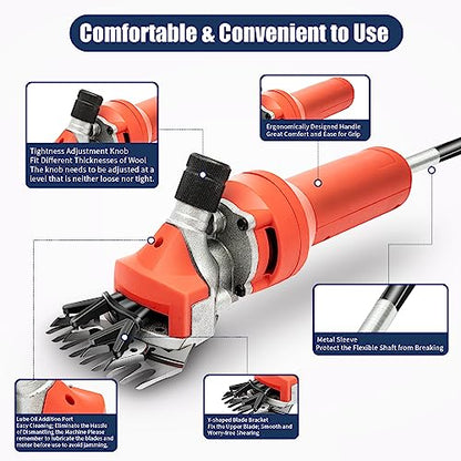 1200W Electric Sheep Shears, 2800R/Min Farm Livestock Shearing Machine Animals Grooming Haircut Trimmer Soft Shaft Wool Scissors Adjustable Tightness for Sheep Alpacas Goats, Farm Livestock - style: 1200W Shear