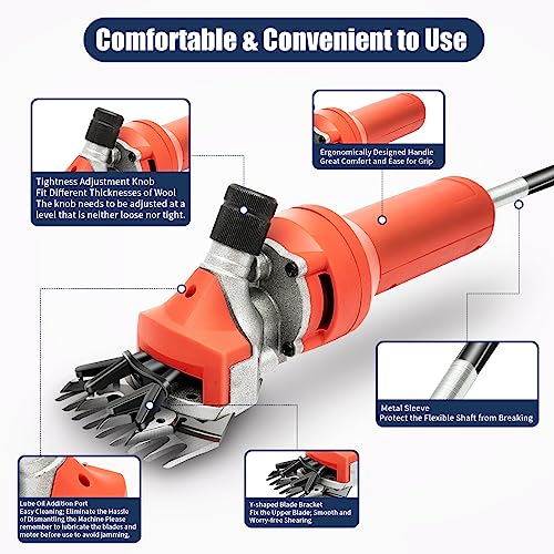 Sheep Shears 1200W, 2800RPM Professional Animal Clippers with 2 Blades, Heavy Duty 9-Tooth Electric for Thick Horses Sheep Alpacas Goats