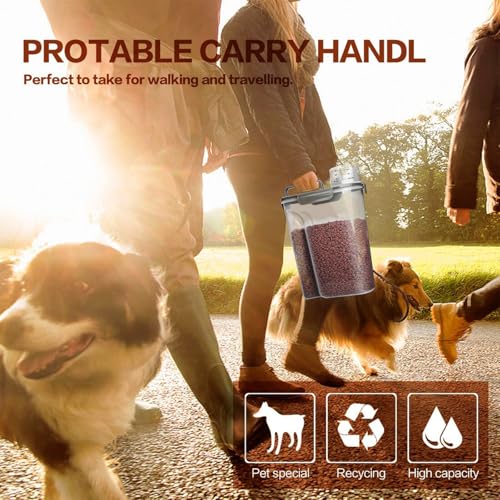 TIOVERY Dog Food Storage Container, 5-7 Lbs Airtight Pet Food Container, Cat Food Container Dispenser Plastic Bin with Pouring Spout, Portable Handle and a Collapsible bowl for Dogs Cats Grey/6Qt - color: Grey 6Qt