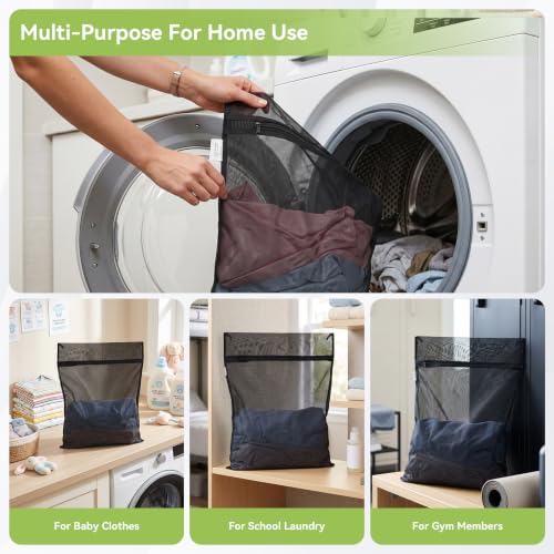 OTraki 2 Pack Mesh Laundry Bags with SAB Zipper, Black 20×24 Inch Washing Machine Bag with 4 CM Elastic Band, Reusable Lingerie Fine Mesh Wash Bag for Travel, Home and Storage - size: 20×24 Inch