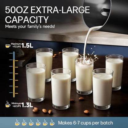 304 Stainless Steel Almond Milk Maker Machine (Built-in Filter) 50oz 6-7 Cups Per Batch, 8-IN-1 Cooking Blender Make Plant Based Nut Milk, Soy Oat Milk, Soup & Juice, Automatic Cleaning (Black)