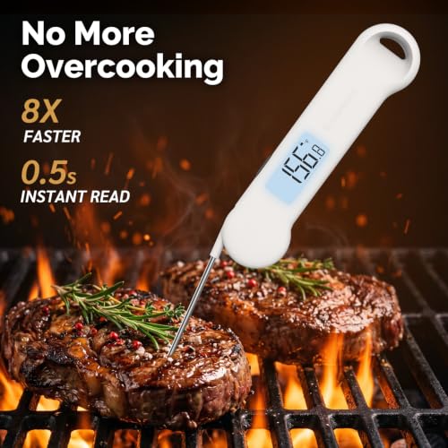 0.5 Sec Instant Read Grill Meat Thermometer Digital Food Cooking BBQ, White - color: White