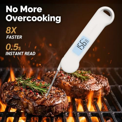 0.5 Sec Instant Read Grill Meat Thermometer Digital Food Cooking BBQ, White - color: White