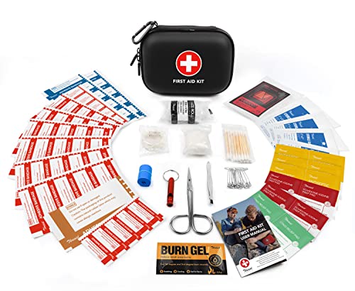 Mini First Aid Kit, 100 Pieces Water-Resistant Hard Shell Small Case - Perfect for Travel, Outdoor, Home, Office, Camping, Hiking, Car (Black) - color: Black