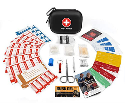 Mini First Aid Kit, 100 Pieces Water-Resistant Hard Shell Small Case - Perfect for Travel, Outdoor, Home, Office, Camping, Hiking, Car (Black) - color: Black