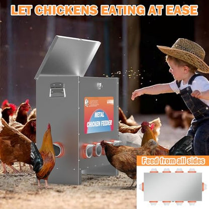 HAYOHRT 85-120LBS Capacity Chicken Feeder No Waste 10-Ports Automatic Large Poultry Feeder with Latch & Handle for Chickens Bantams Pheasants Poultry Coop Weatherproof - size: 10 Ports - 85-120 lBS