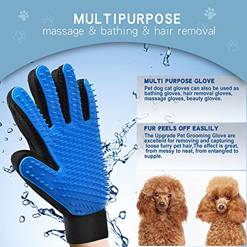 GOESWELL Double-Sided Undercoat Rake for Pet Grooming - Shedding and Dematting Comb with Grooming Glove (Blue 2 Pack) - color: Blue(2 Pack)