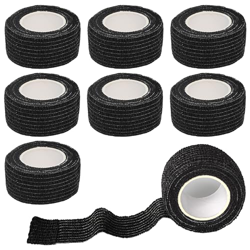 8 Pack 1 x 5 Yards Cohesive Wrap Self Adhesive Bandage Elastic Self Adherent Vet Tape for Athletic, Wrist, Ankle, Knees, Pets (Black) - color: Black, size: 1 Inch
