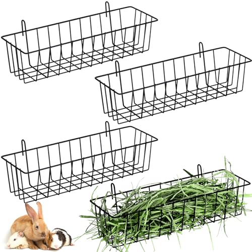 Therwen 4 Pcs Rabbit Hay Feeder Guinea Pig Heavy Duty Metal Frame Hay Rack with Hooks Cage Hanging Holder for Bunny Chinchilla Small Animals Accessories(12.4 x 3.9 x 3 Inches) - size: 12.4 x 3.9 x 3 Inches