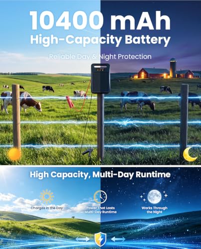 Solar Electric Fence Charger, 0.4J, 15 Mile Fence Energizer | 24/7 Fence Protection With Battery Display, Smart Monitoring, Solar & Type-C Charging For Gardens, Livestock And Farms