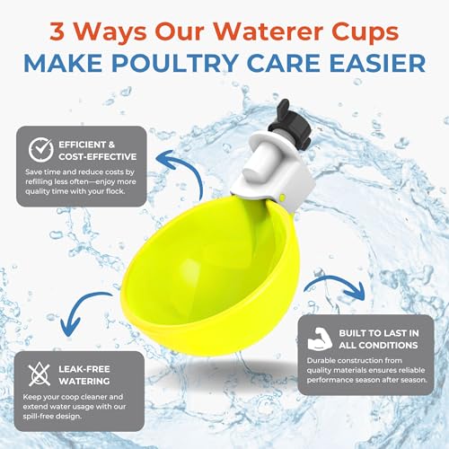 Lil'Clucker - Large Automatic Chicken Waterer Cups Suitable for Ducks, Geese, Turkeys, and Bunny Rabbit - Water Feeder Kit - Poultry Waterer (Yellow, 12 Pack) - color: Yellow, size: 12 Pack