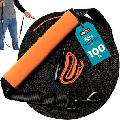 100ft Long Leash for Dogs - Long Line Dog Leash for Training Recall/Commands at Distance - Nylon, Heavy Duty - Ideal for Large & Small Breeds - size: 100ft