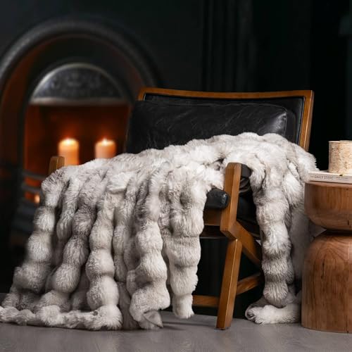 EverGrace Faux Rabbit Fur Bubble Throw Blanket, 60"x80", Light Grey - color: Marble Grey, size: 60"x80"