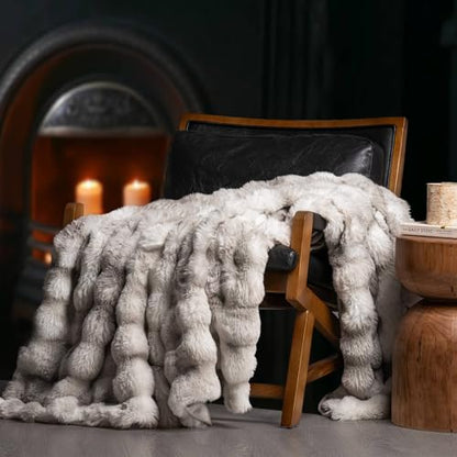 EverGrace Faux Rabbit Fur Bubble Throw Blanket, 90"x90", Light Grey - color: Marble Grey, size: 90"x90"