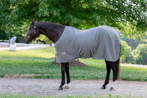Miller's Standard Neck Fleece Cooler for Horses -Gray with Lt.Gray and Green Trim-72 - color: Gray, size: 72