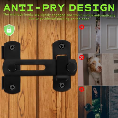 Flip Latch Gate Latch, Barn Door Lock, Door Latches for Top of Door, Barn Wood Fence, Backyard, Cabinet, Heavy Duty 201 Stainless Steel Gate Hardware Black