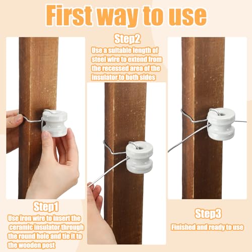 SiliFine 25 Pcs WP36 Corner Post Ceramic Fence Insulator Electric White Circular Donut Porcelain Insulator for Fence Wire Wood Post