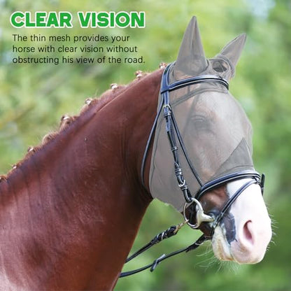 2 Pcs Horse Fly Mask with Ears Adjustable UV Protection Horse Fly Mask Accessories Large Eye Space with Ears for Horses Summer, Black and Gray(M-cob) - size: M-cob