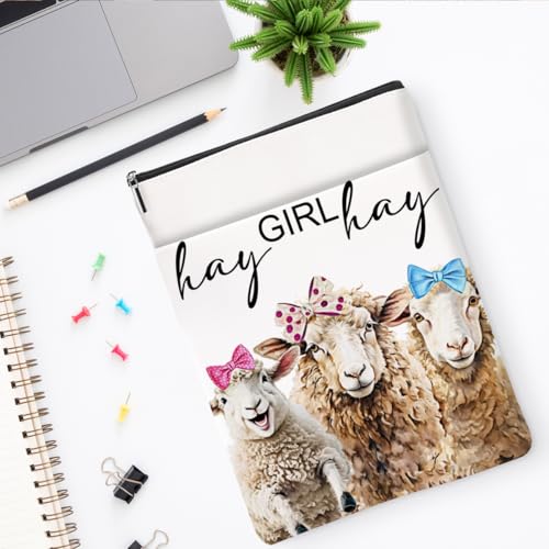 Cute Western Sheep Book Lovers Gifts,Book Sleeve Sheep Gifts Waterproof Books Bag for Paperbacks with Zipper Front Pocket Bookish Accessories Gift for Women Girls Christmas Birthday