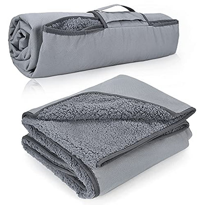 Tirrinia Waterproof Outdoor Blanket with Sherpa Lining, Windproof Foldable - color: Sliver/Grey, size: 51” x 59”