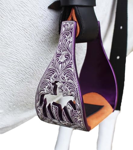 CHALLENGER Horse Western Saddle Turquoise Aluminium Bell Engraved Cut-Out Stirrups 51146v - color: Rider Purple