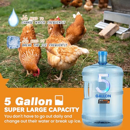 Heated Chicken Waterer 5 Gallon Adjustable Temperature for Winter | Heated Chicken Waterer with 8 Drinking Ports, Temperature Controlling for Ducks, Geese, 9.84ft Cord Length