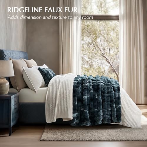 EverGrace Faux Rabbit Fur Bubble Throw Blanket, 60"x80", Marble Deep Indigo - color: Deep Indigo Marble, size: 60"x80"