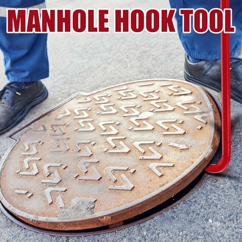Therwen 1 Pcs Manhole Cover Hook 36 Inch with 5/8" Hex Alloy Steel Rigid Heavy Duty Manhole Cover Lifter with Inline Handle for Lid Puller Moving(Red) - color: Red, size: 36 Inch